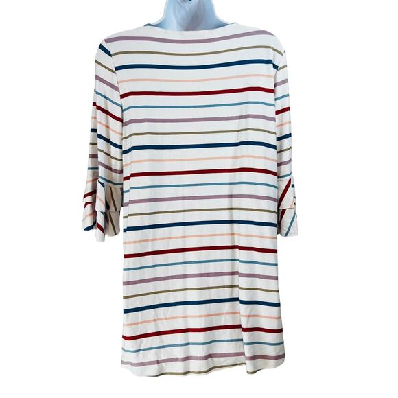 New Direction NWT Polished Julianna Crepe Blouse Top Qtr Ruffle Sleeve Striped - Picture 3 of 8